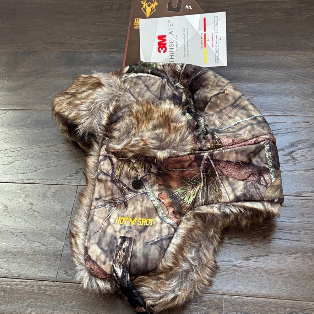 Hot Shot Mossy Oak insulated,heat factor,earflap,faux fur,quilt lined,chin strap